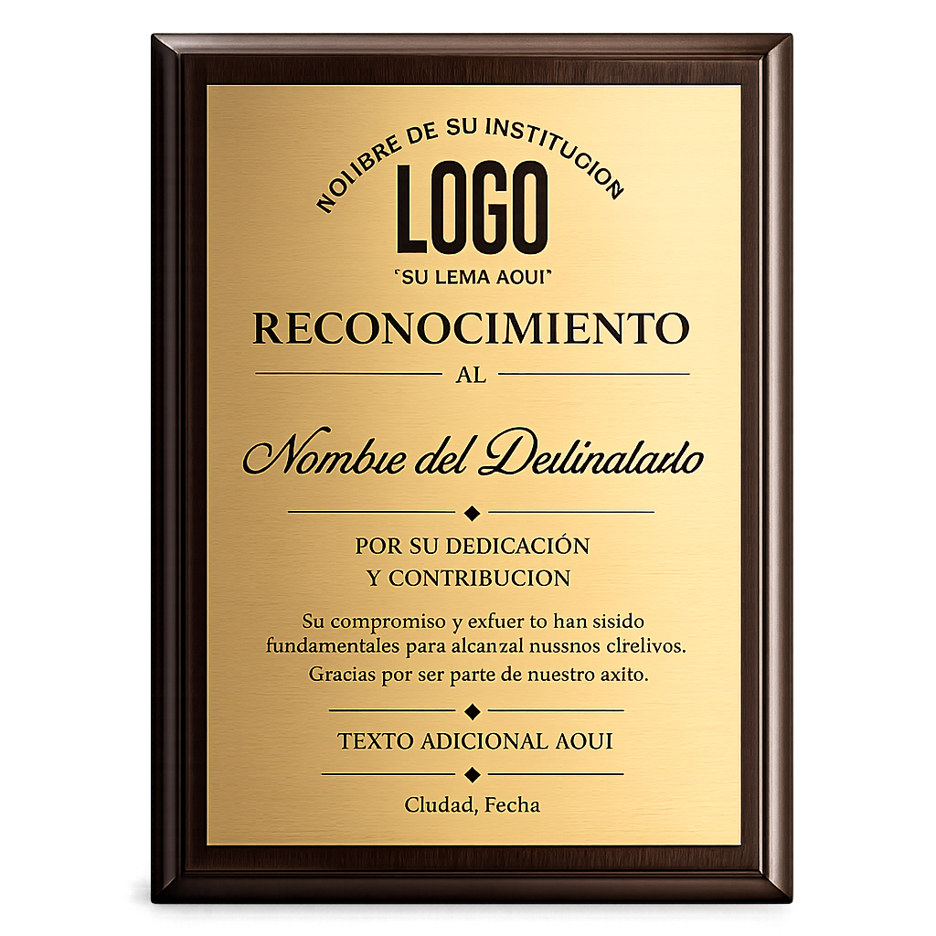 Placa de Reconocimiento de Madera y Latón